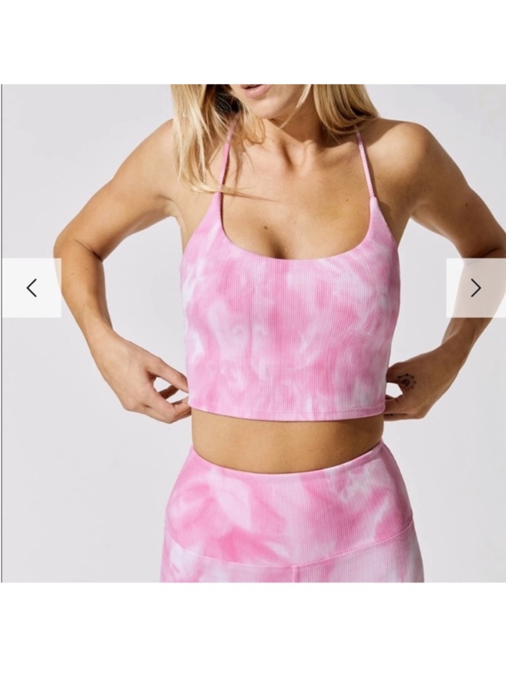 Carbon38 Pink Tie Dye Ribbed Tank Top Built in Bra Strappy Back Crop Medium